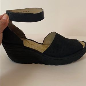 FLY London perforated black leather sandals -YAKE